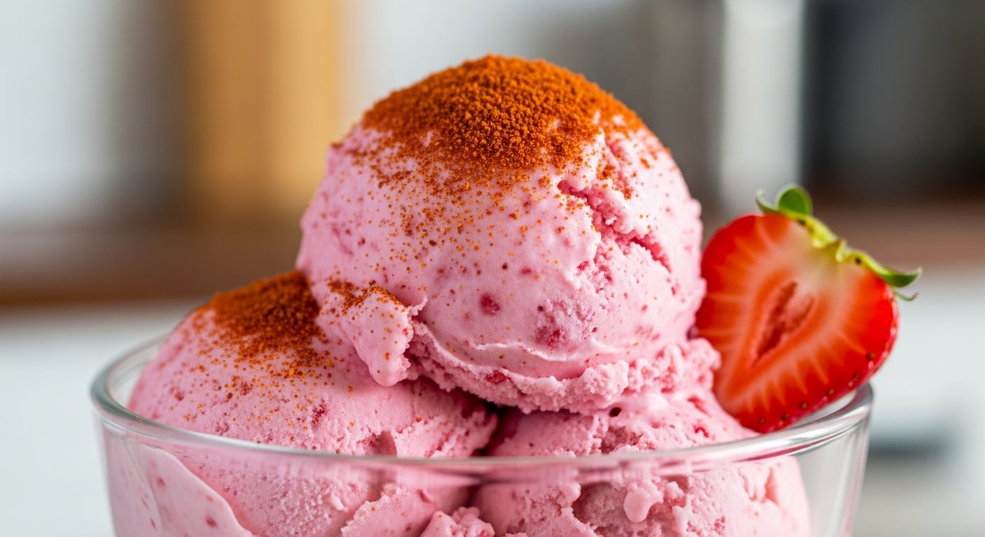 El helado casero de fresa con chile picosito se destaca por equilibrar sabores dulces, ácidos y picantes en un solo postre refrescante. - (Imagen Ilustrativa Infobae)