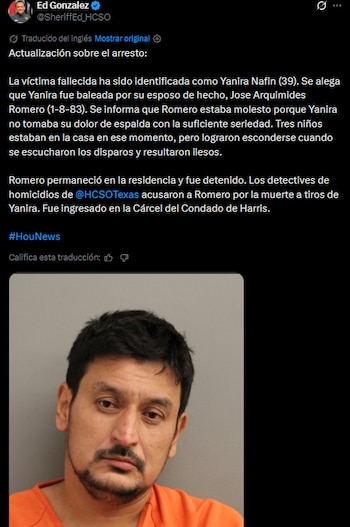 Autoridades del condado de Harris arrestaron al esposo de Yanira Marín tras el asesinato en Houston (Cortesía).