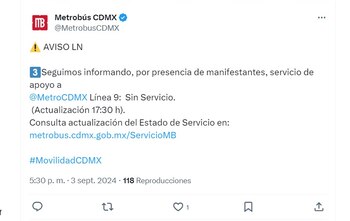 No hay servicio del Metrobús