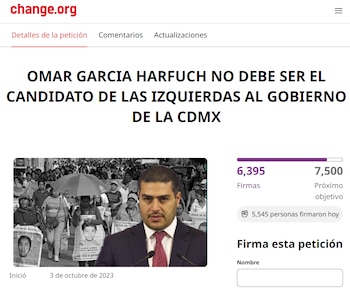 Así se ve la petición en change.org para que Omar García Harfuch no sea candidato de Morena en la CDMX.