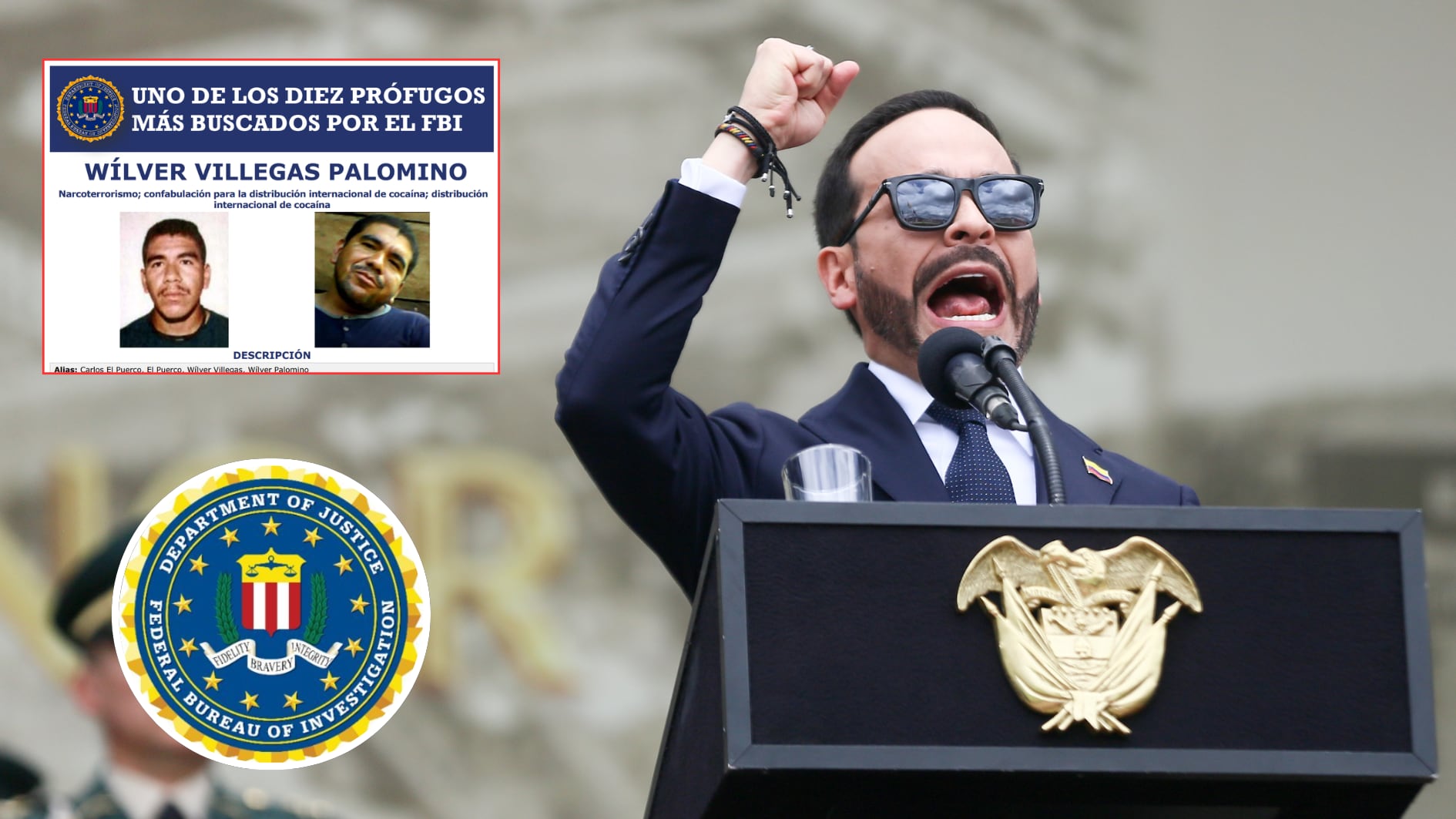 Wilver Villegas Palomino es conocido con el alias de El Puerco y 'Carlos, el puerco' - créditos Lina Gasca / Colprensa | FBI / sitio web | @FBI/X