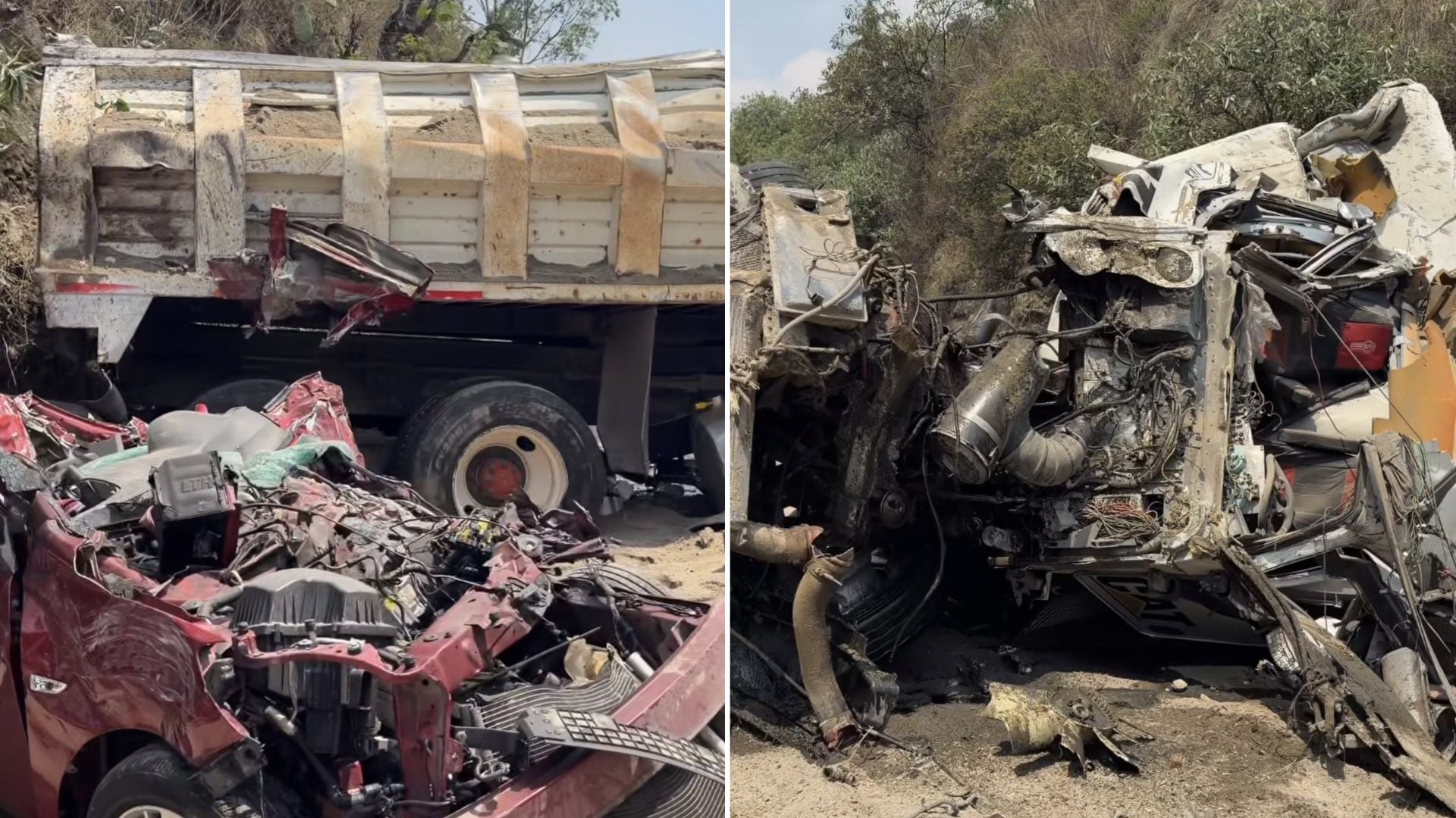 Aparatoso accidente en Naucalpan Edomex: camión de volteo y vehículo particular chocan de manera brutal (Especial)