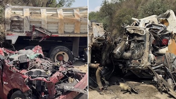 Aparatoso accidente en Naucalpan Edomex: camión de volteo y vehículo particular chocan de manera brutal