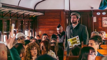Los pasajeros en el primer tren de la fresa de septiembre (@fundacionferrocarriles)