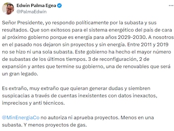 O Ministério de Minas defendeu o resultado do leilão e garantiu que o processo busca garantir energia para os próximos anos. - crédito @PalmaEdwin/X