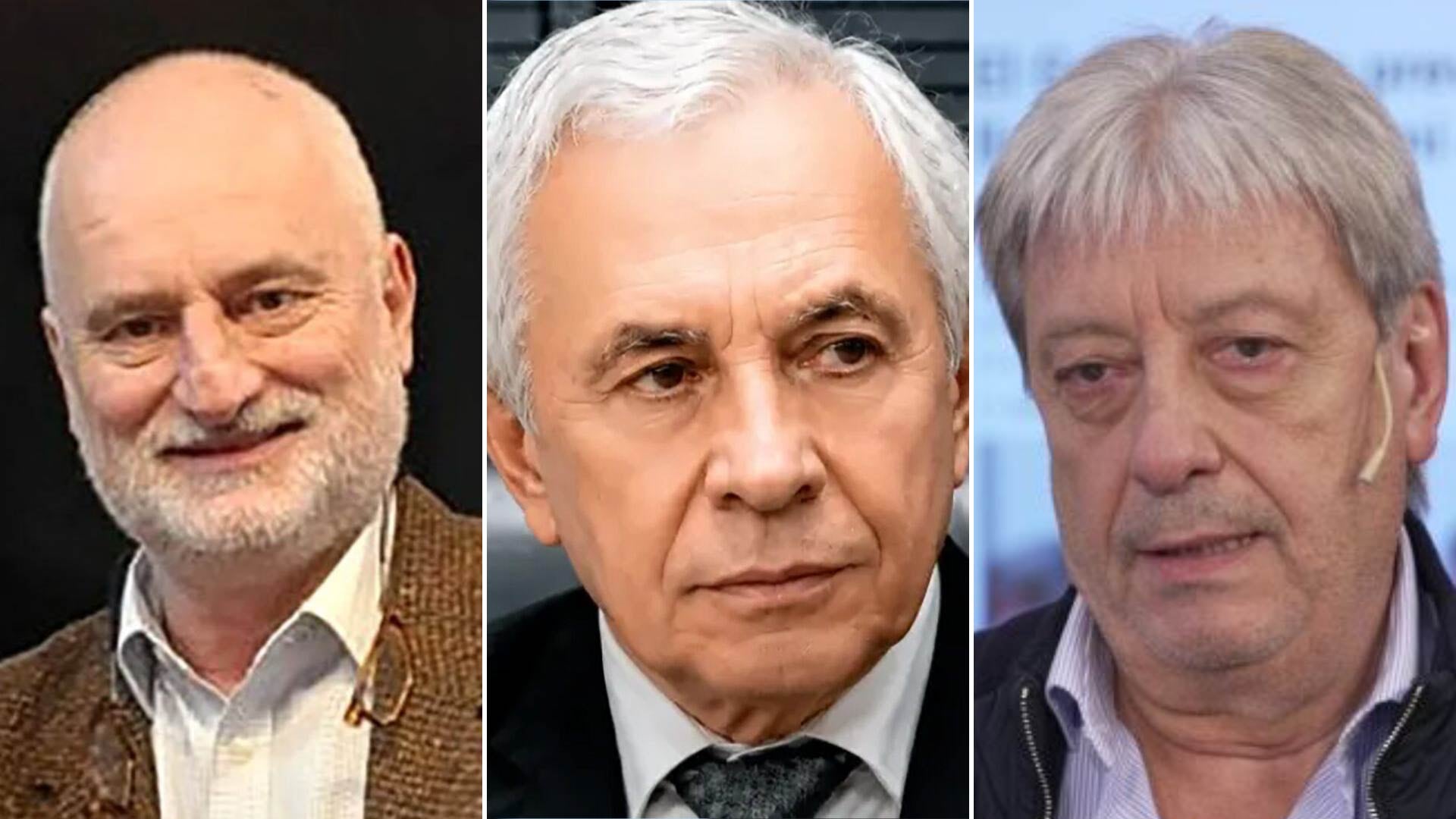 Alberto Biglieri, Víctor Pesino y Abel Furlán figuran reunidos en un montaje de tres retratos individuales.