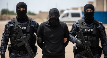 Elementos de la Fiscalía General de Justicia del Estado de México (FGJEM) detienen a un individuo que, según informes, es Gerardo Yazbeth "N", alias "El Yazbeth", vinculado a proceso por extorsión y objetivo prioritario. (Imagen Ilustrativa Infobae)