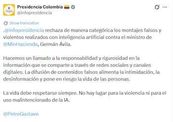 Este fue el llamado de atención realizado a usuarios que publicaron montajes de Germán Ávila - crédito @infopresidencia /X