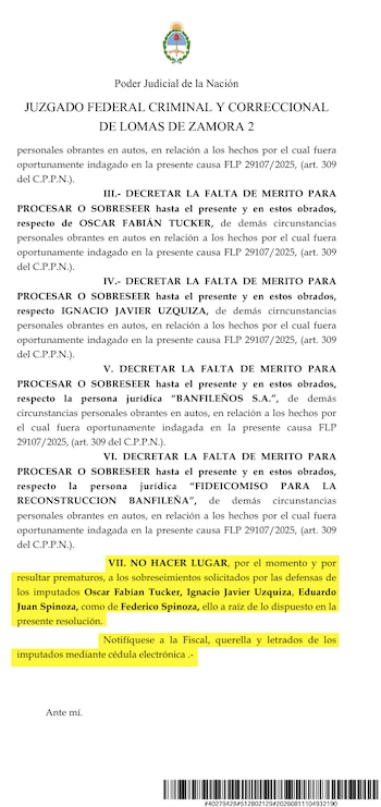 CAUSA SUR FINANZAS: FALTA DE MÉRITO VALLEJO