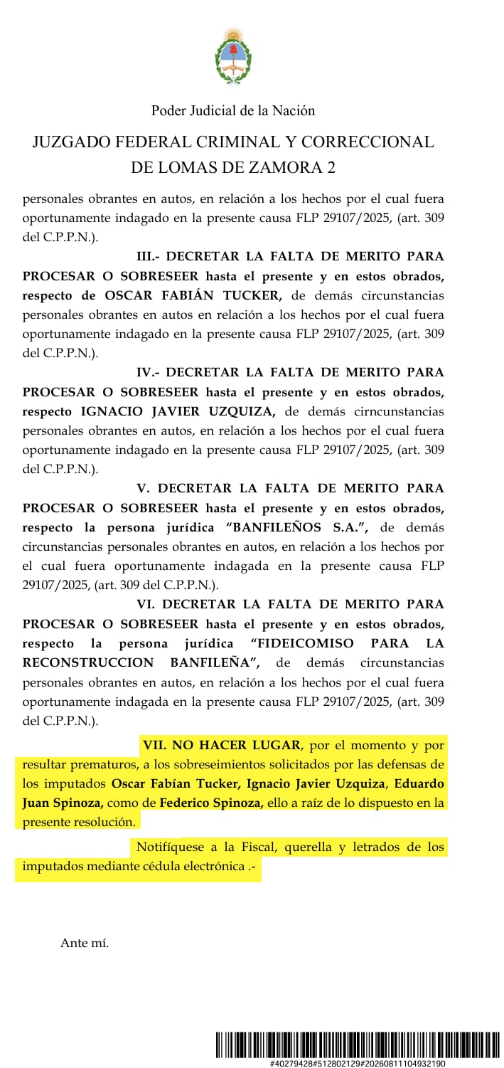 El juez Luis Armella no hizo lugar al pedido de sobreseimiento solicitado por las defensas de los imputados