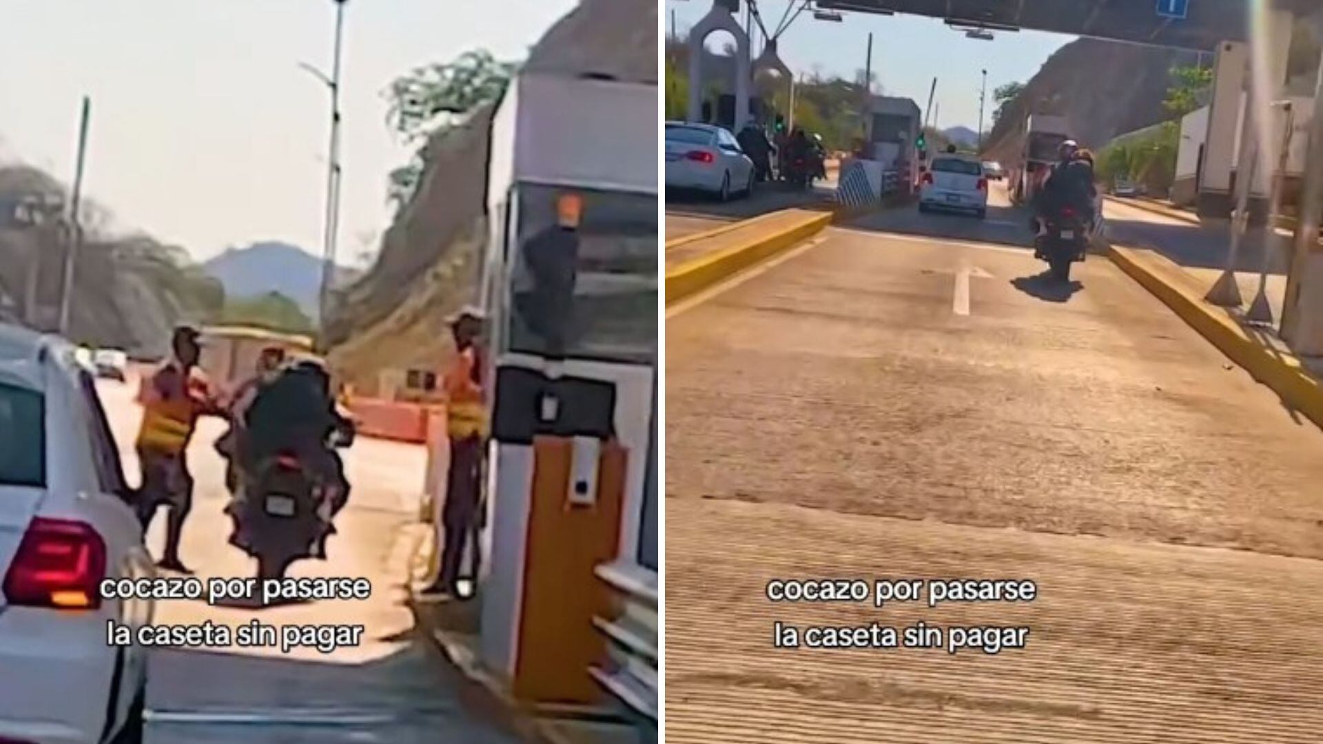 En las imágenes, de apenas 25 segundos, se observa a los motociclistas reducir la velocidad mientras se aproximan a una caseta. (TikTok @un_viajero_mass)
