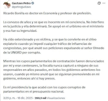 Petro salió en defensa del