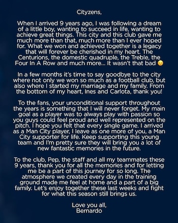 El volante portugués anunció su salida del equipo Citizen-crédito @bernardocarvalhosilva/Instagram