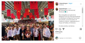 La senadora aseguró que estos viajes fortalecen la presencia internacional de Colombia - crédito @clopezobregon/Instagram