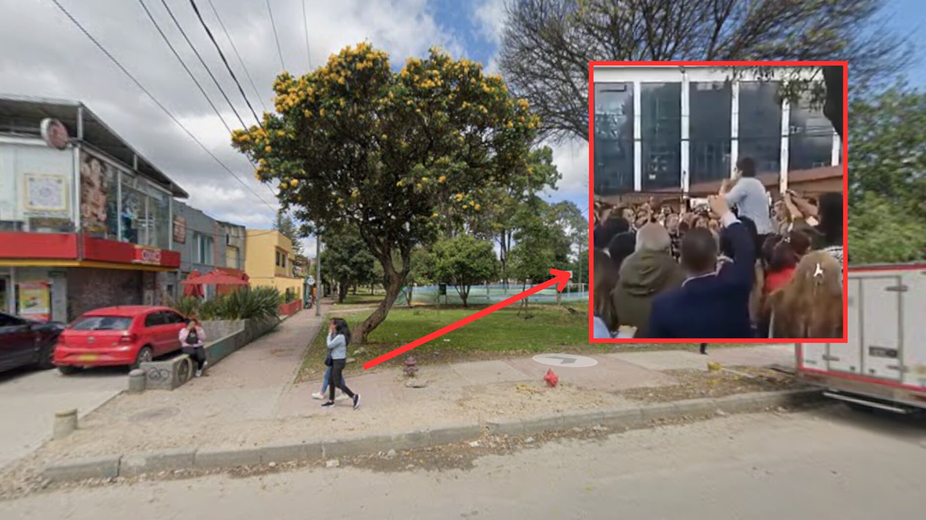En esta esquina del parque El Golfito, del barrio Modelia (localidad de Fontibón), se registró el atentado en contra de Miguel Uribe Turbay en Bogotá - crédito Google Maps y red social X