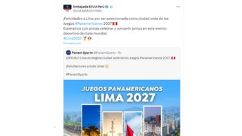 La Embajada de Estados Unidos en Perú extendió su saludo a la también conocida como Ciudad de los Reyes| X