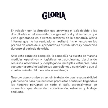 Comunicado de Gloria.