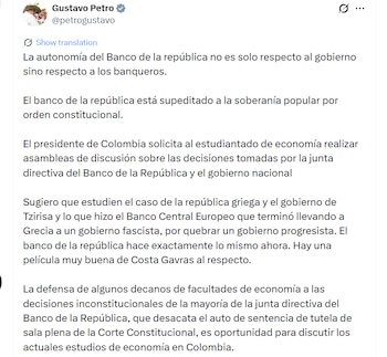 El presidente pidió garantizar pluralismo en la enseñanza económica - crédito @petrogustavo/X