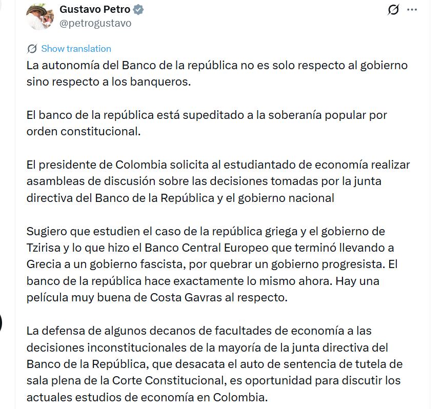 El presidente pidió garantizar pluralismo en la enseñanza económica - crédito @petrogustavo/X