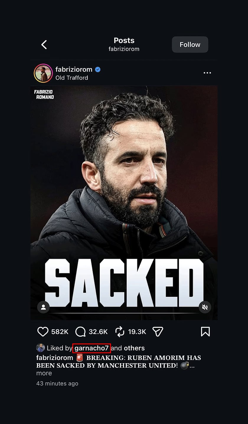 La reacción de Garnacho tras el despido de Amorim en el United