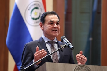 El canciller de Paraguay, Rubén Ramírez , durante una rueda de prensa, en Asunción (EFE/Juan Pablo Pino/Archivo)