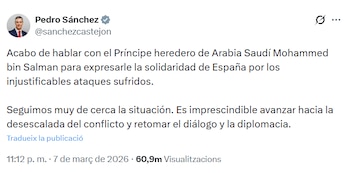 Pedro Sánchez traslada su apoyo a los países de Oriente Medio. / Captura de pantalla en X
