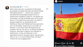 Comentario de Lauren Jauregui en Instagram respondiendo a la polémica tras su apoyo a España en el Mundial y like de Niall Horan. (Montaje Infobae)