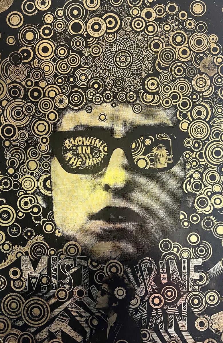 El poster psicodélico de Bob Dylan que tiene enmarcado Pipo en su casa; se lo trajo su tío de Estados Unidos en 1966 (gentileza P. Lernoud)