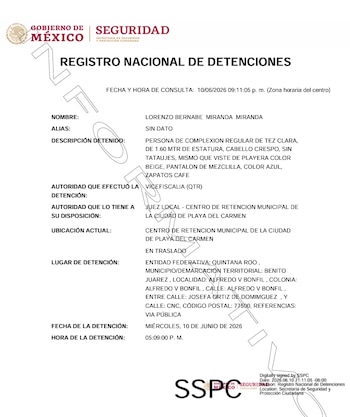 Ficha oficial de su captura. Crédito: RND