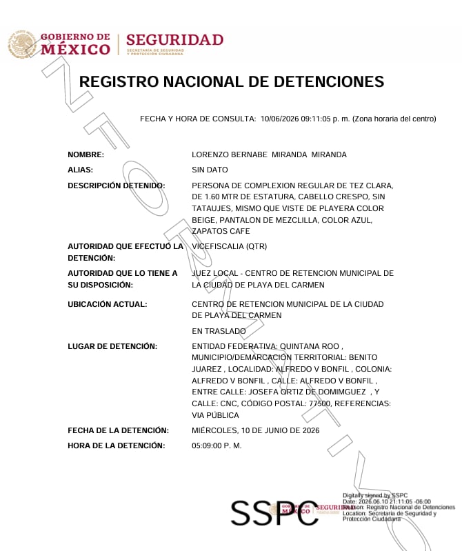 Ficha oficial de su captura. Crédito: RND
