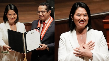 Keiko Fujimori recibe las credenciales como presidenta constitucional del Perú. (Foto composición: Infobae Perú/Reuters)