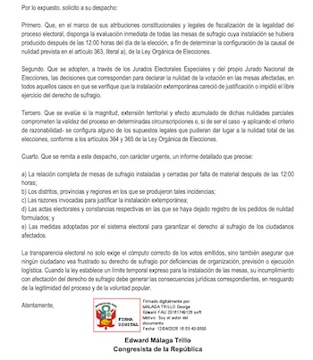 Pedido de nulidad de Edward Málaga.