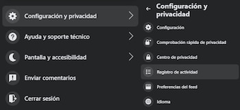 Registro de actividad en Facebook.