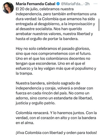 Pronunciamiento de María Fernanda Cabal