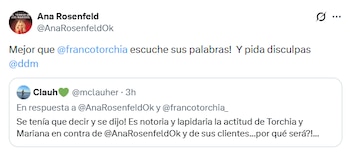 La tajante respuesta de Ana Rosenfeld a Franco Torchia tras sus críticas a sus acciones judiciales