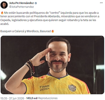 Jota Pe Hernández criticó a políticos que, según él, pactaron con Iván Cepeda - crédito @JotaPeHernandez/X