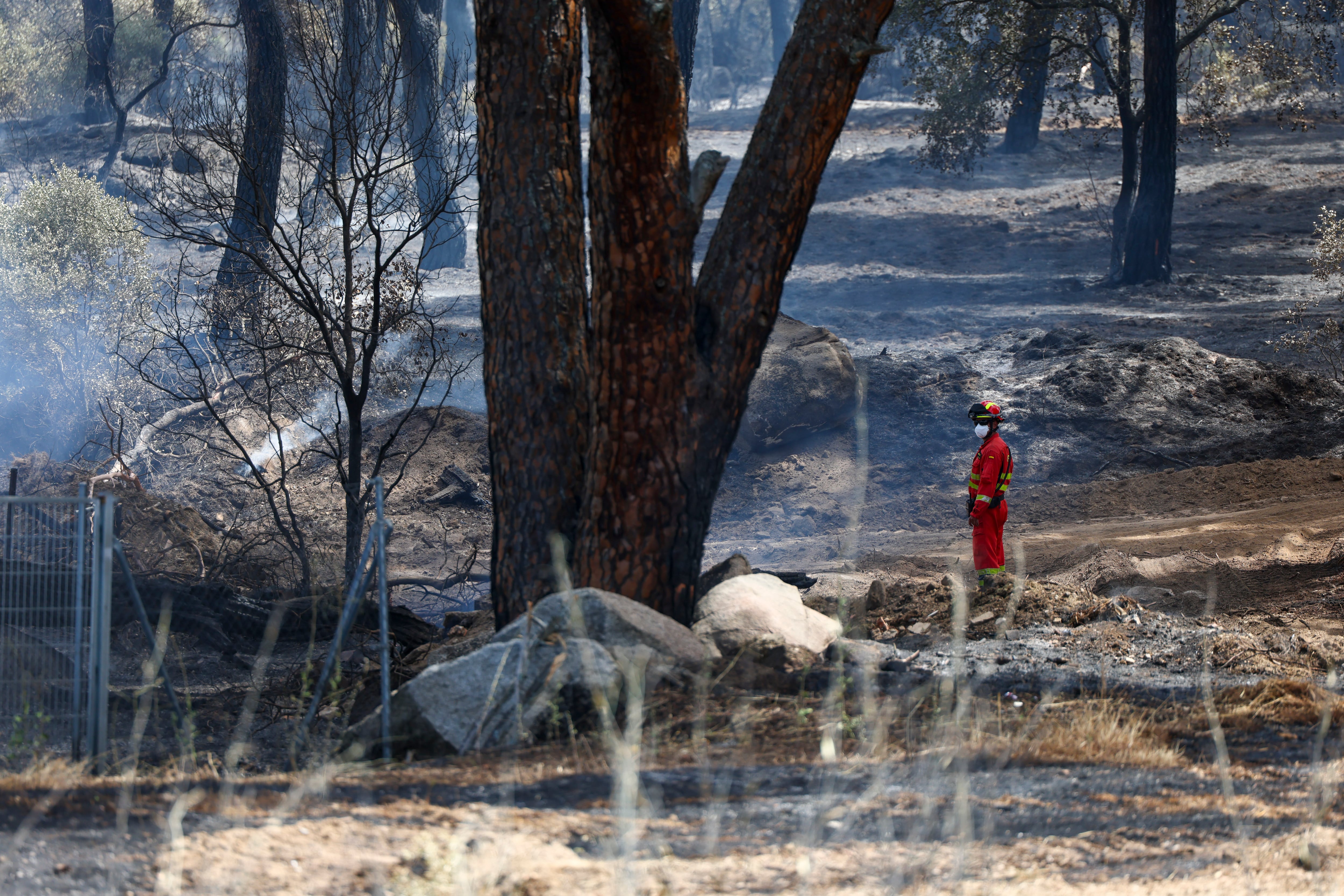 Miembros de la UME en la urbanización El Romillo del municipio toledano de Almorox. (Ismael Herrero/EFE)