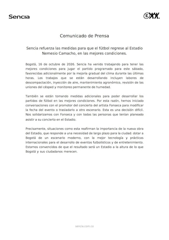 El anuncio se hizo la mañana del viernes 16 de octubre de 2026 - crédito Sencia