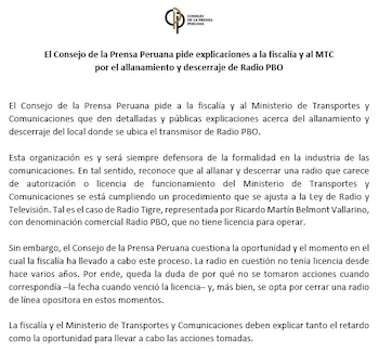 Radio PBO fue allanada por