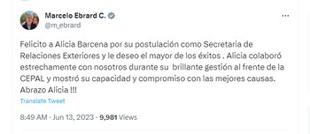 Ebrard felicitó a Alicia Bárcena