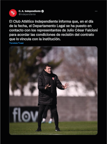 El posteo del Rojo oficializando