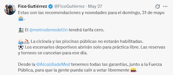 El acceso gratuito al Metro busca facilitar el traslado de los votantes durante la jornada electoral en Medellín - crédito @ficogutierrez / X
