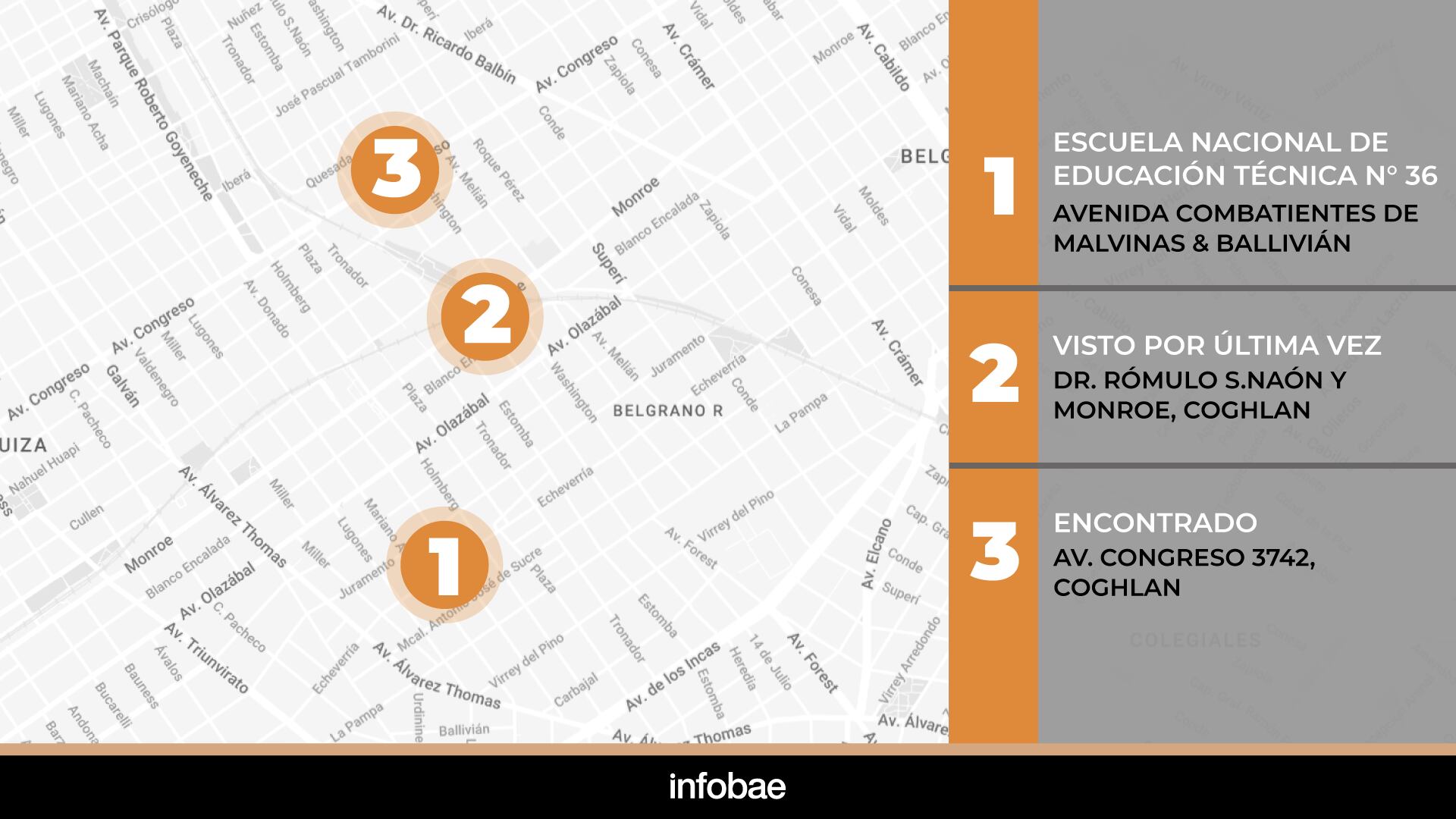 La escuela, la última esquina donde estuvo y el lugar donde estaban sus restos