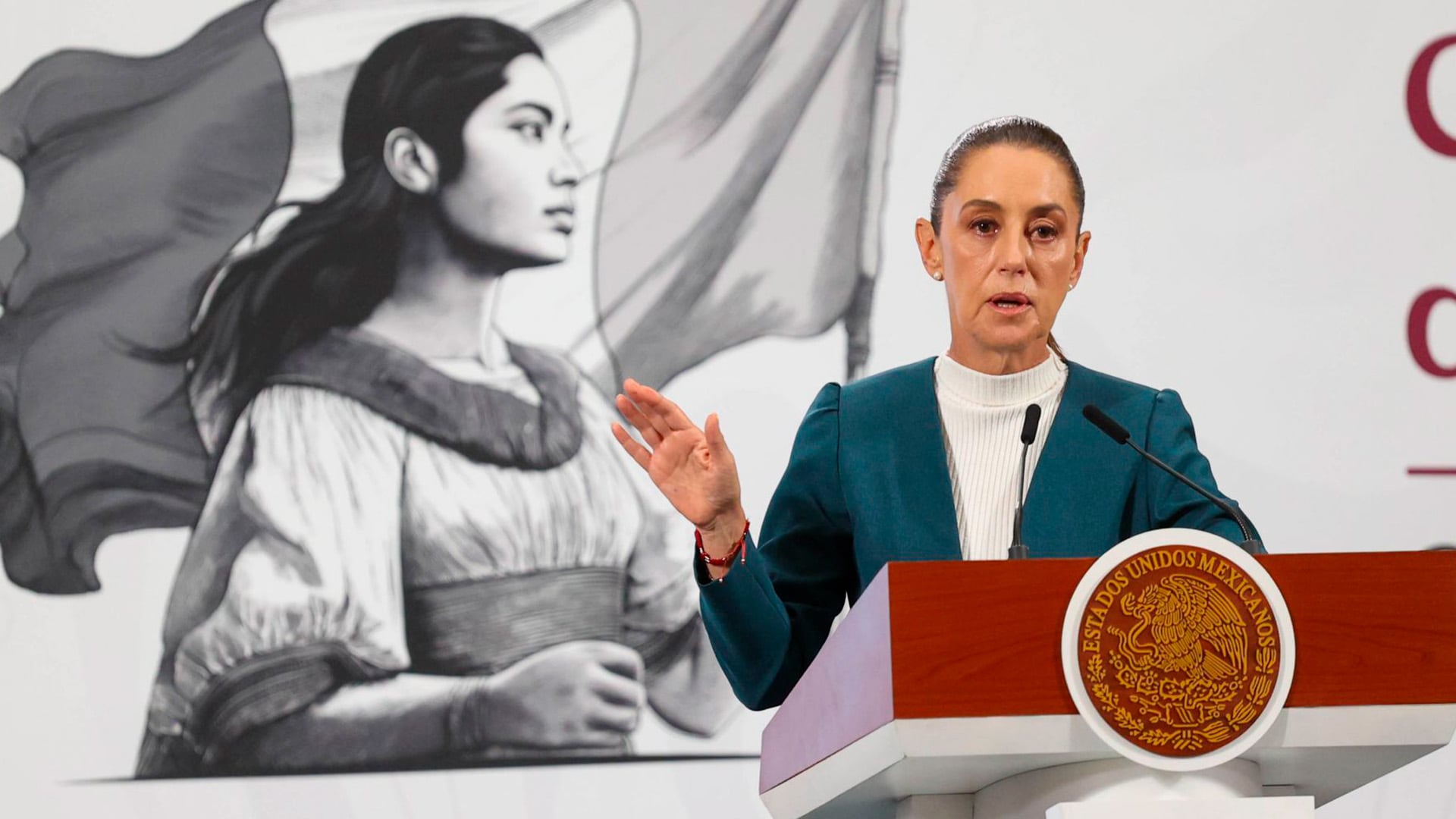 La presidenta Claudia Sheinbaum durante 'La Mañanera' de este lunes.
Crédito: Cuartoscuro.