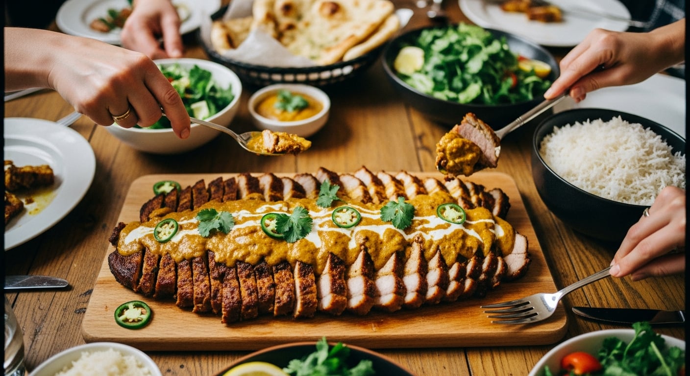 Un lomo de cerdo al curry recién preparado se Receta fácil, lista en media hora, que transforma tu mesa con sabores intensos y modernos. (Imagen Ilustrativa Infobae)
