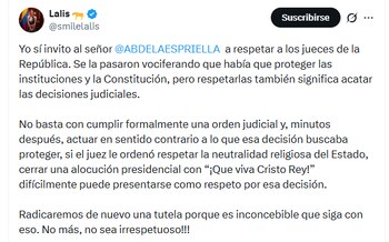 La congresista del Pacto Histórico no descartó nuevas acciones judiciales contra el presidente colombiano - crédito @smilelalis/X
