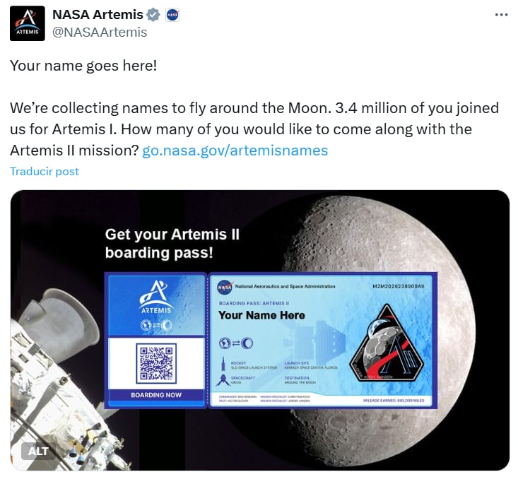 Artemis II será una misión tripulada que contará con cuatro astronautas y marcará el regreso de la humanidad a las inmediaciones lunares tras más de 50 años.- Créditos: NASA Artemis.