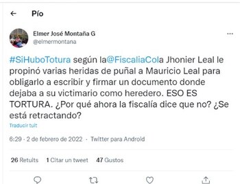 Palabras de desacuerdo del abogado Elmer en su cuenta de Twitter Foto: Twitter @elmermontana