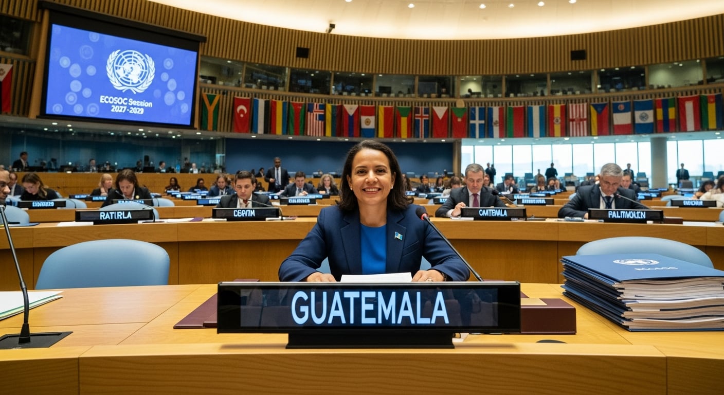 Una representante de Guatemala sonríe en la sala de sesiones de la ONU, tras la elección del país para el Consejo Económico y Social (ECOSOC) en el período 2027-2029. (Imagen Ilustrativa Infobae)