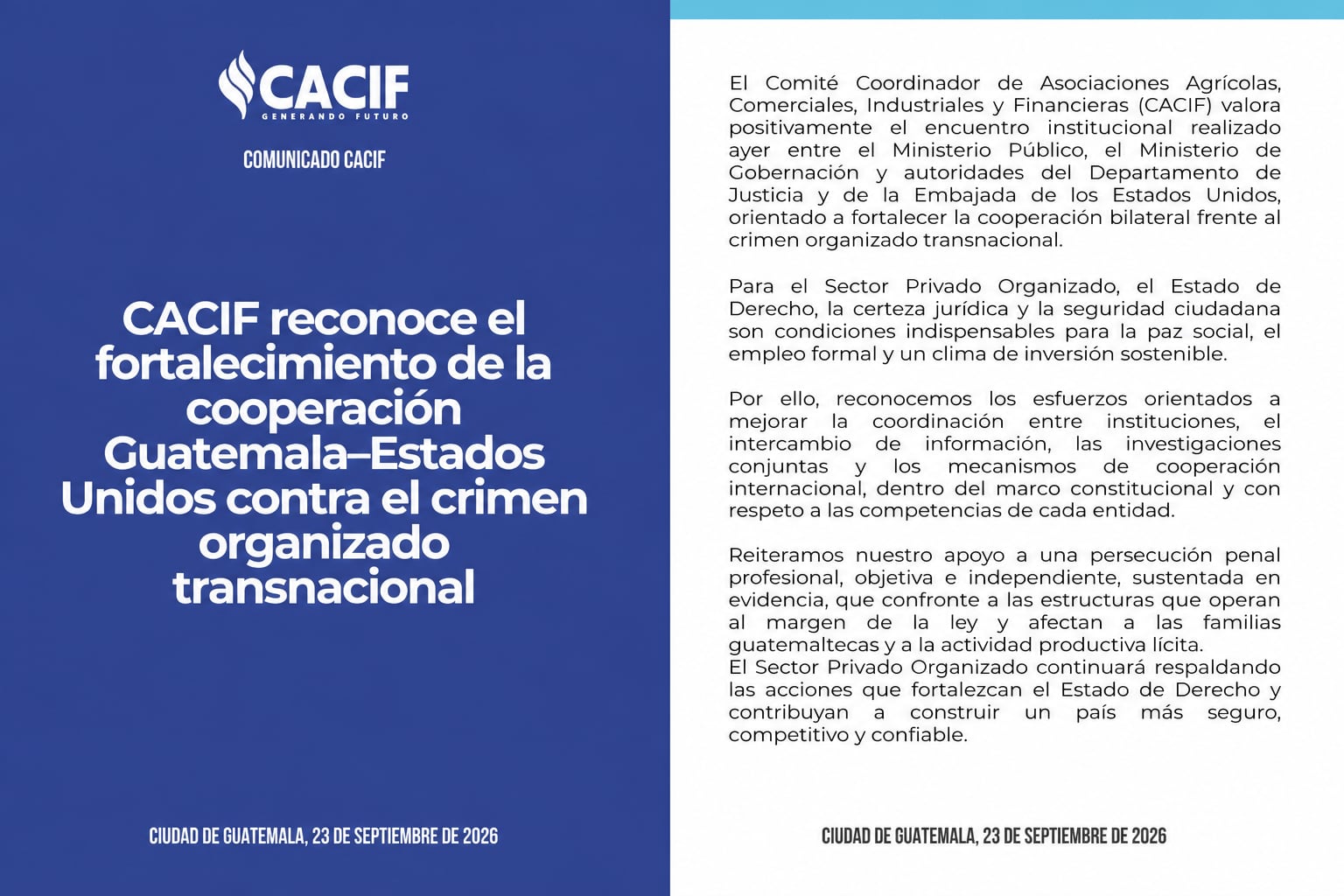 Un comunicado del CACIF en Guatemala valora la cooperación institucional con Estados Unidos para combatir el crimen organizado transnacional y fortalecer el Estado de derecho. (Imagen Ilustrativa Infobae)